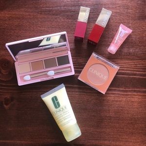 Clinique: eyeshadow palette, 2 lipsticks, bronzer, lotion, moisture surge eye